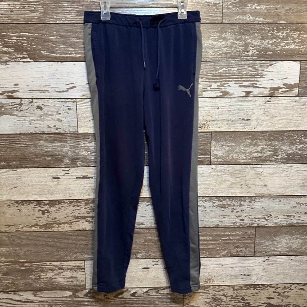 Puma Navy Blue Grey Stripe Athletic Wear Men's Jogger Sweatpants